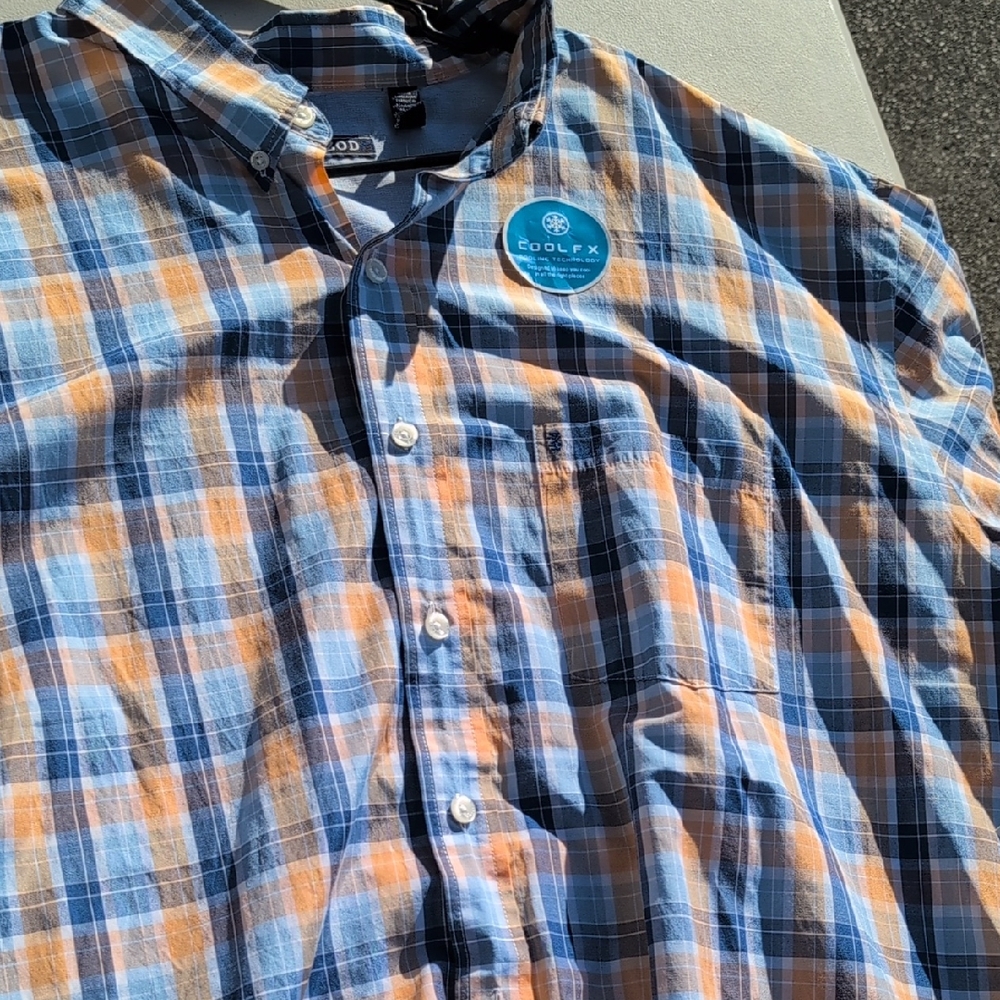 Izod Blue and Orange Checkered Casual Shirt